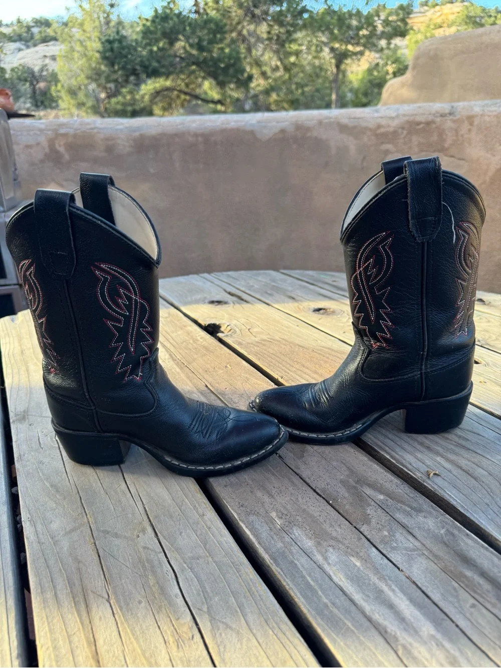 Kids Black Western Cowboy Boots with Red Stitching